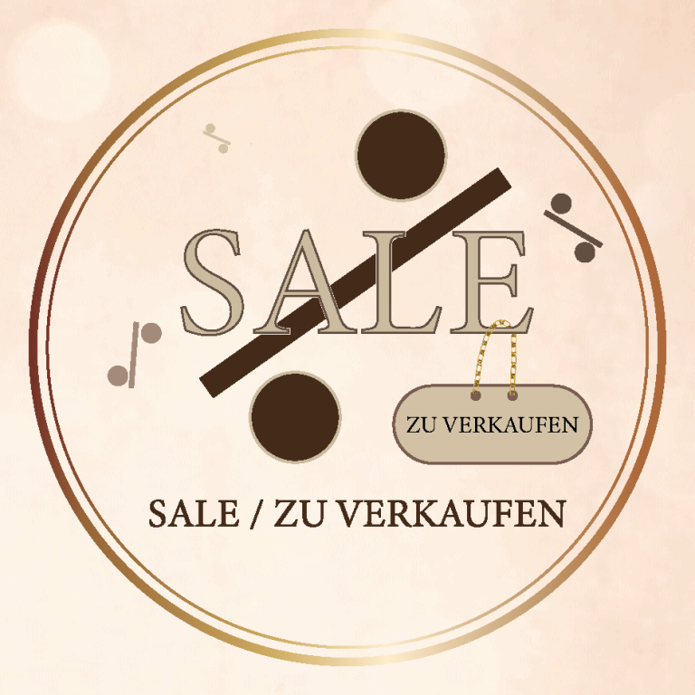 Sale zu verkaufen Runder Verkaufsschild mit dem Text "SALE / ZU VERKAUFEN" und dekorativen Elementen.
