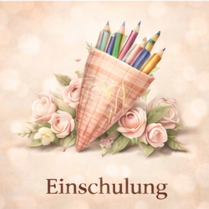 Einschulung Ein konusförmiger Schultüte mit dem Wort "Einschulung" und Buchstaben A, B, C.