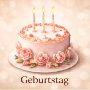 Geburtstag wish-print.com wish-print Geburtstagskuchen mit Kerze und der Aufschrift "Geburtstag" darunter.
