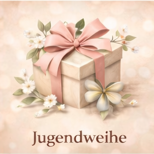 Jugendweihe Logo für Jugendweihe mit einem stilisierten Schmetterling und dekorativen Elementen.