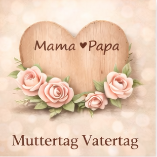Muttertag / Vattertag Schriftzug "Mama Papa" mit Herzmotiven, Thema: Muttertag/Vattertag.